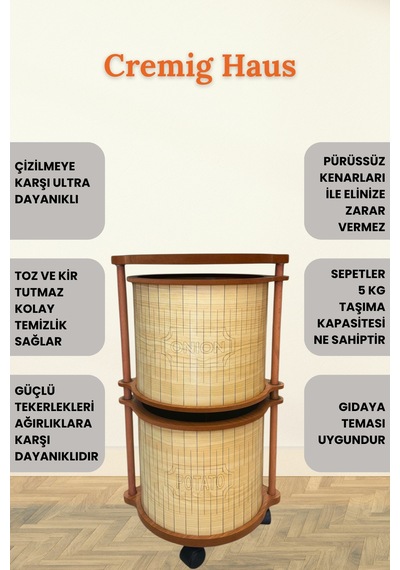 Ahşap Sebzelik Geleneksel Tasarım Yuvarlak Akça Desenli 2 X 7 Kg Kapasiteli Hazır Gönderim Diğer