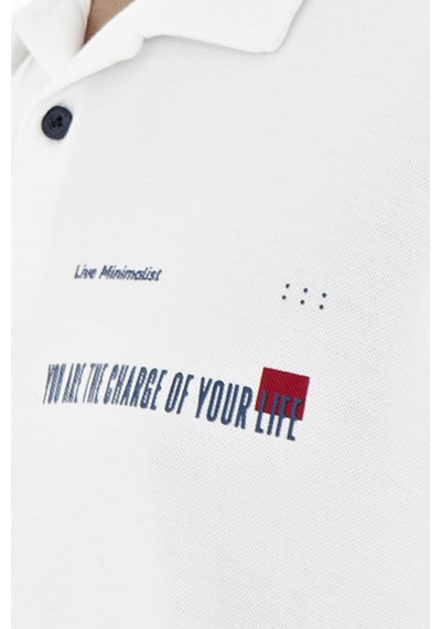 Tommylife Tommy Life Beyaz Yazı Baskılı Standart Form Polo Yaka Erkek T-shirt - 88236 Beyaz