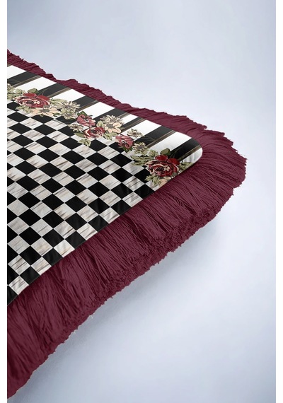 Luxe Ekose Çiçekli Saçaklı Yastık Kılıfı - Çizgili Romantik Vintage Bordo Püsküllü Kırlent Kılıfı Toprak Fırtına Mavisi Luxe Ekose Çiçekli Saçaklı Yastık Kılıfı - Çizgili Romantik Vintage Bordo Püsküllü Kırlent Kılıfı Toprak Fırtına Mavisi