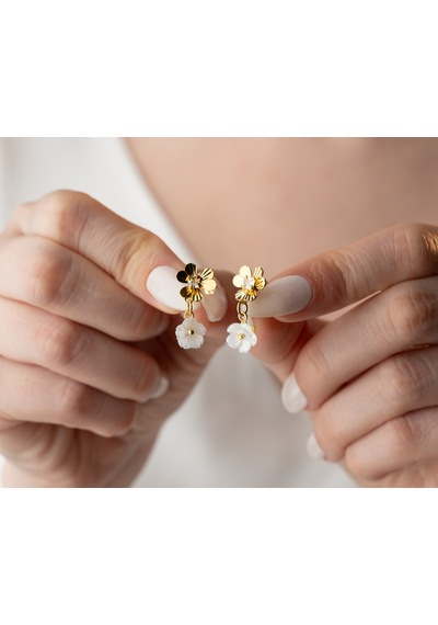 925 Ayar Zirkon Taşlı Sedef Yonca Küpe.rose.gold.rodaj Gümüş 49622923