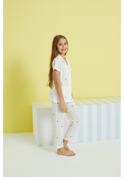 Siyah İnci Örme Düğmeli Pijama Takım 24108027 Çok Renkli