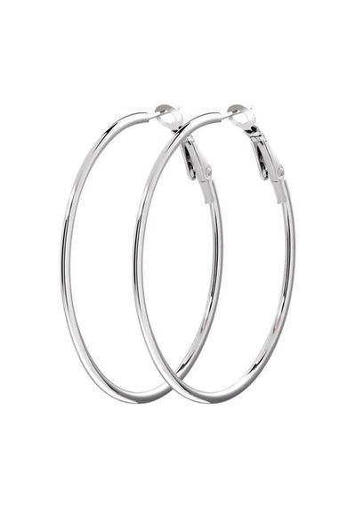By Zeyna Aksesuar Kadın 316 L Çelik 5 Cm Halka Küpe-5058 Gümüş