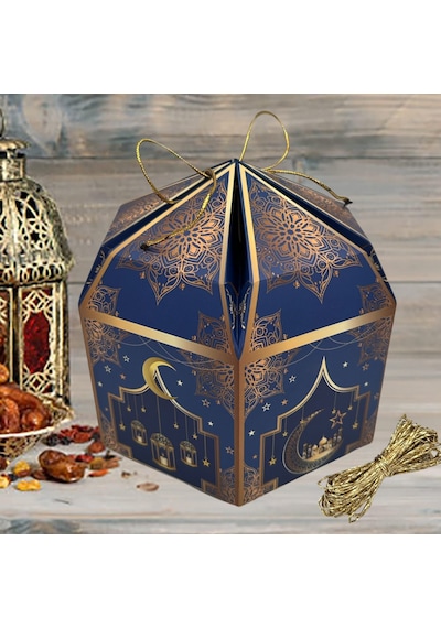 2li Ramazan Hediye Kutusu & Altın İp Seti 10m , Kandil, Şeker Ve Çikolata Kutusu, 16x16x10 Cm