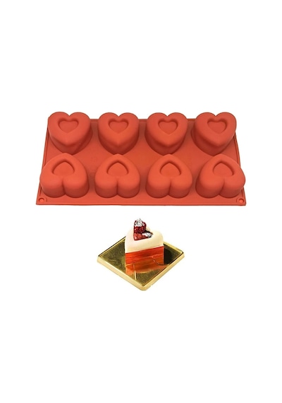 Kalp 8'li Dolgulu Pasta Kek & Çikolata Silikon Kalıbı Goldcakes