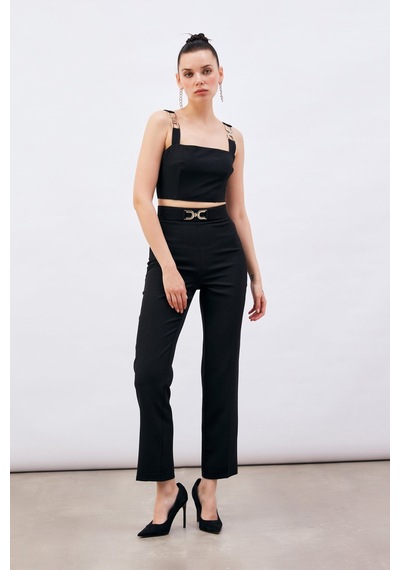 Sateen Aksesuar Detaylı Pantolon - Siyah