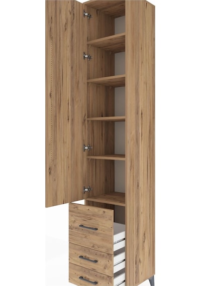 Hyperion Dolap 5 Raflı 3 Çekmeceli Tek Kapaklı 44x44x243 Çam-çam Atlas Çam