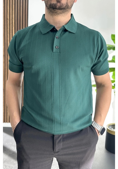 Erkek Desenli Polo Yaka Tişört Yeşil Edw460 Yeşil