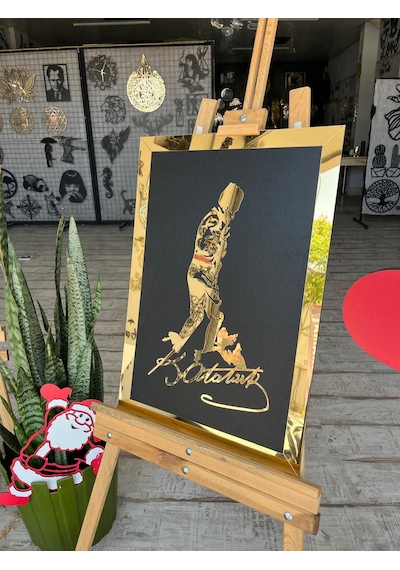 Atatürk Imzalı Gold Pleksi Mdf Tablo