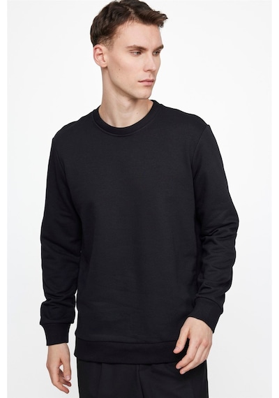 Tudors Unisex Relax Fit Rahat Kesim Pamuklu Yumuşak Dokulu İçi Polarlı Basic Siyah Bisiklet Yaka Sweatshirt-23342-siyah Siyah