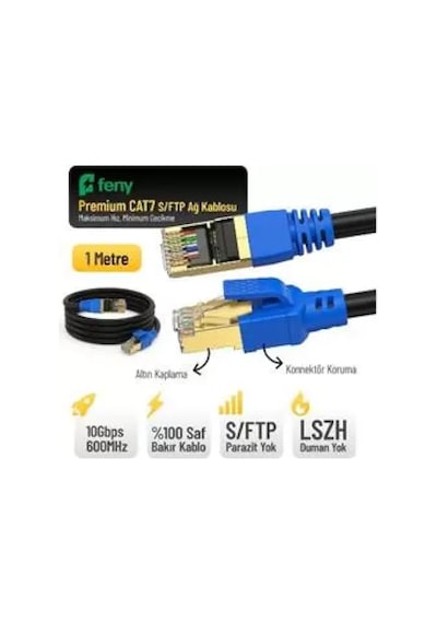 Feny Fn-cat7ls01 10gbps İnternet 60mhz 1 Metre Cat7 Gold Patch Kablo Yanmaz- Yüzde 100 Saf Bakır