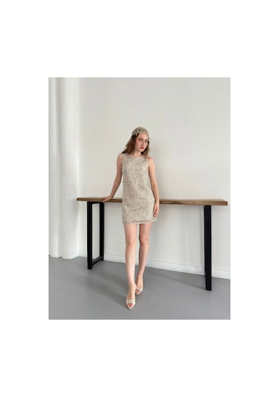 Verymoda Pullu Sıfır Kol Elbise D3120 Taş