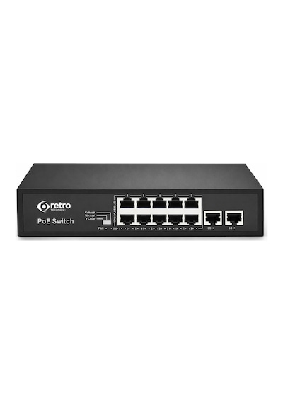 Retro Rt-8p2u 8 Port 10/100 Mbps Poe Switch 2 Uplink 10/100 Mbps