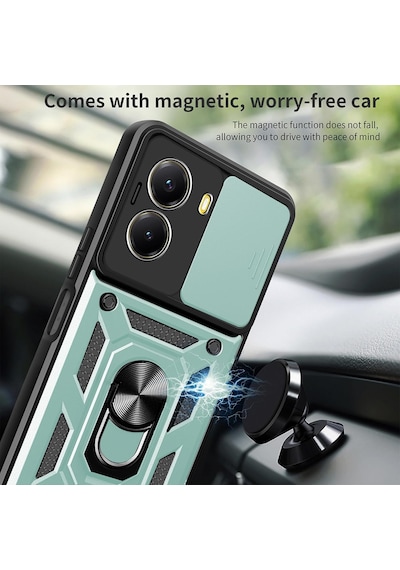 Xiaomi Poco X7 Pro İle Uyumlu Kılıf Magnetik Standlı Kamera Korumalı Sürgülü Kapak Yeşil