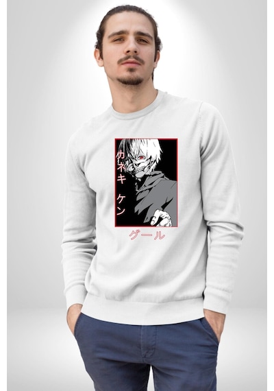 Kaneki Ken Kuma Japon Anime Şeytan Unisex Beyaz Sweatshirt Beyaz