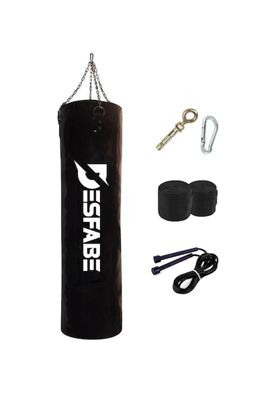 Boxing Star 120x32 Cm Zincirli Boks Kum Torbası Siyah+askı Aparatı+el Bandajı+atlama İpi Tek Renk