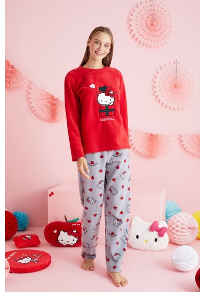 Siyah İnci Lisanslı Polar Çok Renkli Nakışlı Bisklet Yaka Pijama Takım Hk310 Kırmızı