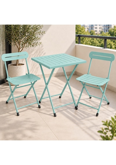 Katlanır Metal Balkon Bahçe Bistro Masa Sandalye Seti 2 Kişilik 1 Masa 2 Sandalye Mint Yeşili 1639 Turkuaz