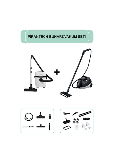 PiranTech CB-107C Çok Fonksiyonlu Buharlı Temizlik Makinası +  ES-07 Panda Islak & Kuru Elektrikli Süpürge