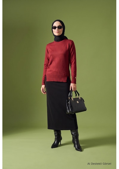 Armine Trend Geometrik Desenli Bisiklet Yaka Uzun Kollu Yan Yırtmaçlı Tunik Bordo 26ktd415 Armine Trend Geometrik Desenli Bisiklet Yaka Uzun Kollu Yan Yırtmaçlı Tunik Bordo 26ktd415