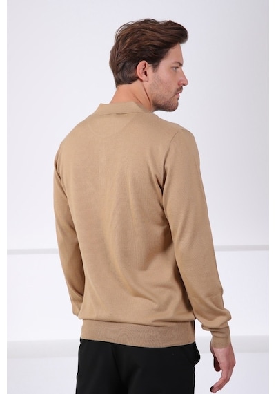 Ferraro Camel Polo Yaka Superfine Erkek Triko Kazak Camel