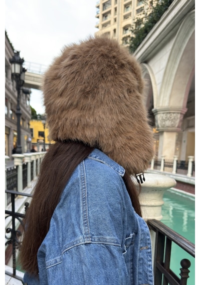 Mollycrush Camelpelüş Kürklü Genç Pilot Şapkası - Yumuşak Tüylü Kulaklı Ushanka Kahverengi