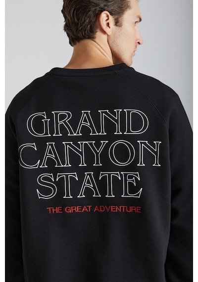 Grımelange Domagoj Erkek Organik Pamuklu Western Baskılı Bisiklet Yaka Oversize Siyah Sweatshirt