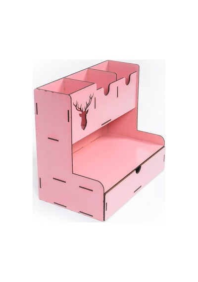 Kututr Notpa Çekmeceli Geyik Desenli Masaüstü Kalemlik Organizer Demonte,pembe 16 X 27 Genel