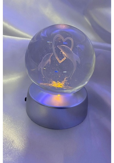 3d Led Işık Cam Küre Çok Işıklı Pilli Kalp Yunus