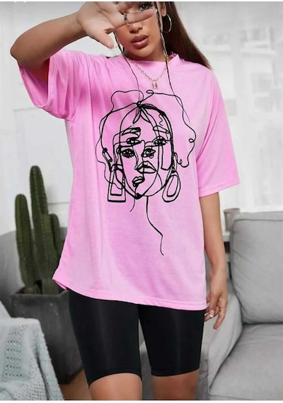 Kozia Outdoors Malkoçbey Kadın Yüz Figür Detaylı Basic Oversize Unisex T-shirt Pembe Kozia Outdoors Malkoçbey Kadın Yüz Figür Detaylı Basic Oversize Unisex T-shirt Pembe