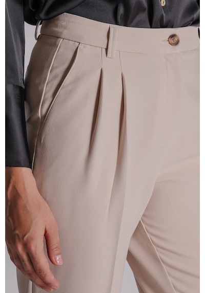 Braccas Kadın Yandan Cepli Arka Cep Fleto Beli Lastikli Ve Pilili Slim Fit Pantolon Taş Taş