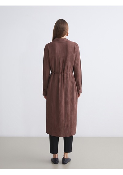 Lcwaıkıkı Classic Kahverengi Dokulu Oversize Kadın Gömlek Tunik