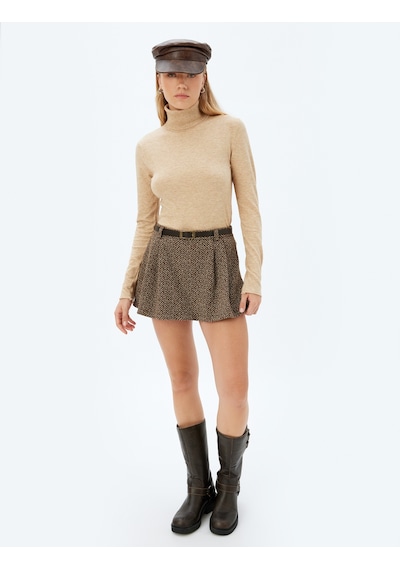 Koton Balıkçı Yaka Triko Kazak Uzun Kollu Slim Fit Deve Tüyü 5wak90412ht Taba