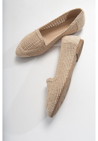 Luvishoes 101 Krem Örme Kadın Babet Ayakkabı Krem
