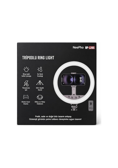 Ayrex 10 İnç Ring Light Tripodlu 3 Renk Bluetooth 5.2 2.1 M Np-l20s