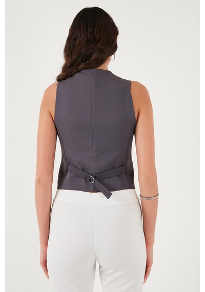Lela Fitted Fit Düğmeli V Yaka Düğmeli Bayan Yelek 6696796 Füme