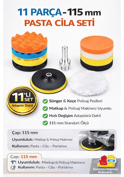 Senbang 11 Parça 115 Mm Pasta Cila Seti Sünger & Keçe Polisaj Pedleri Matkap Ve Polisaj Makinesi Uyumlu