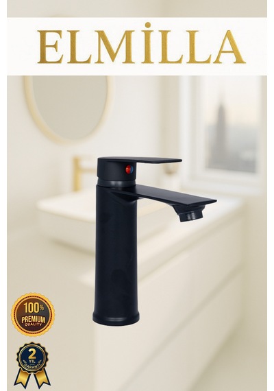 Siyah Sabit Gövde Banyo Bataryası Lavabo Musluğu