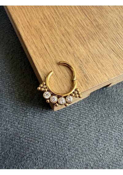 %100 316 L Cerrahi Çelik Otantik Zirkon Taşlı Kilitli Halka Piercing Altın