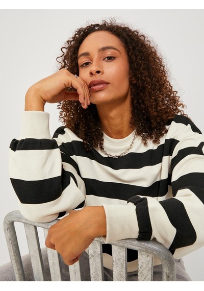 Jack & Jones Jjxx Rahat Kesim Çizgili Siyah - Ekru Kadın Sweat 12243288 001