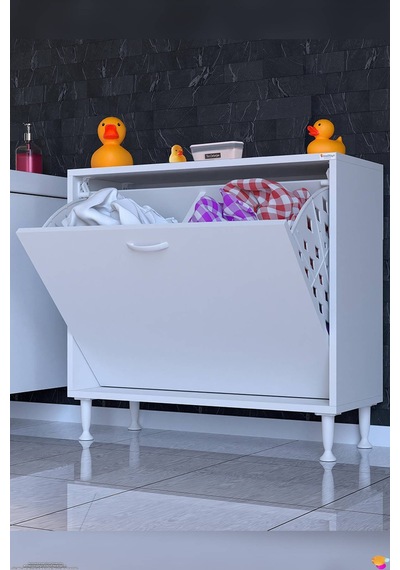Söke 80 Cm 2 Gözlü Kirli Çamaşır Sepetli Çok Amaçlı Banyo Dolabı 80 Cm