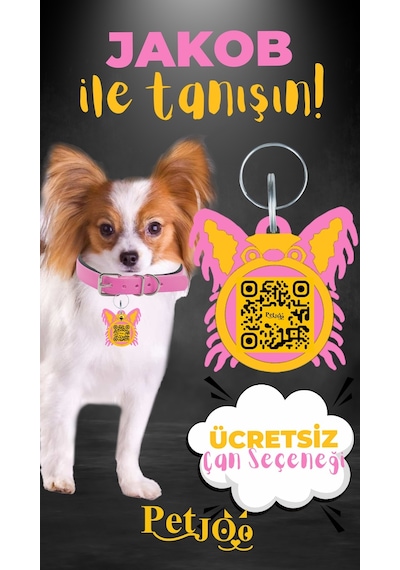 Petjoo 8.Jakob Sarı-Pembe Qr'lı Köpek Künyesi