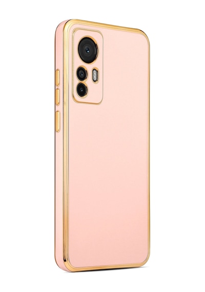 Kilifone - Mi 12t Pro Uyumlu Kılıf Kenarları Parlak Altın Renkli Silikon Bark Kapak - Rose Gold - T25805