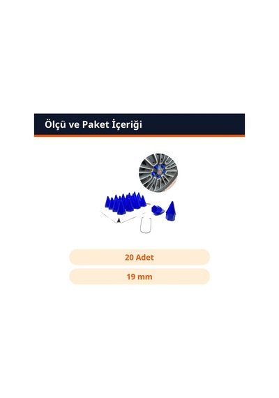 Trobus Sökme Aparatlı Sivri Bijon Kapağı Seti 20 Adet 19 Mm Mavi