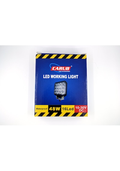Beyaz Işık Çalışma Lambası 16 Led 12v - 24v 48w Kare Aluminyum Siyah Boyalı