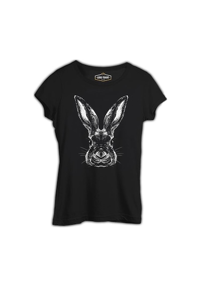 Hayvan - Tavşan Siyah Kadın Tshirt 001