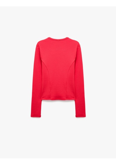 Koton Slim Fit Pamuklu Kaşkorse Bisiklet Yaka Uzun Kollu Tişört Kırmızı 7wak50222ek
