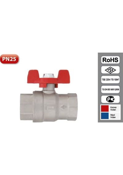 1/2" Dn15 Diş Ölçüsü Kelebek Volanlı / Kollu Küresel Vana Pakkens