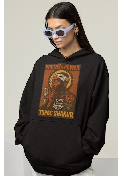 Sevbano Tasarım Tupac Shakur Rapper Baskılı Unisex Oversize 2pac Şarkıcı Siyah