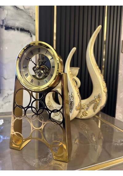 Gold İskelet Mekanizmalı Dekoratif Masa Saati Retro Metal Lüks Masa & Ofis Saati Altın