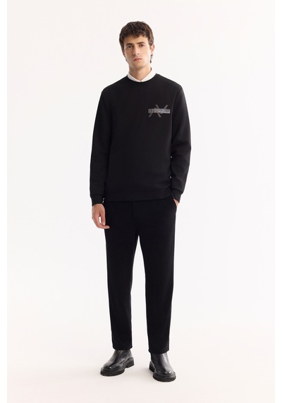 Avva Erkek Siyah Bisiklet Yaka Pamuklu Bi-stretch Baskılı Regular Fit Sweatshirt A52y1260